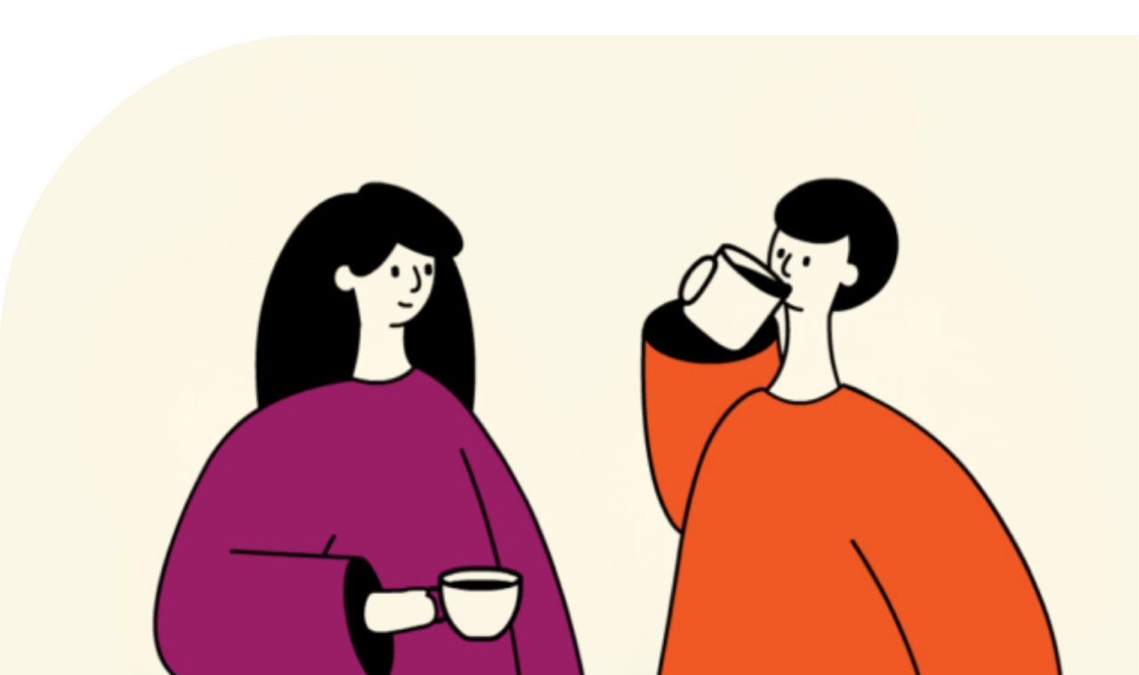 Illustration of two people drinking coffee