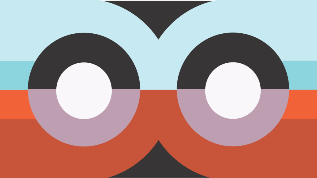 Contemporary abstract geometric design showing two sets of concentric circular based shapes denoting two elements interacting.