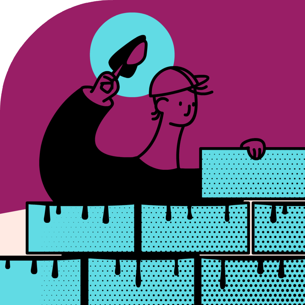 Contemporary illustration of person laying bricks