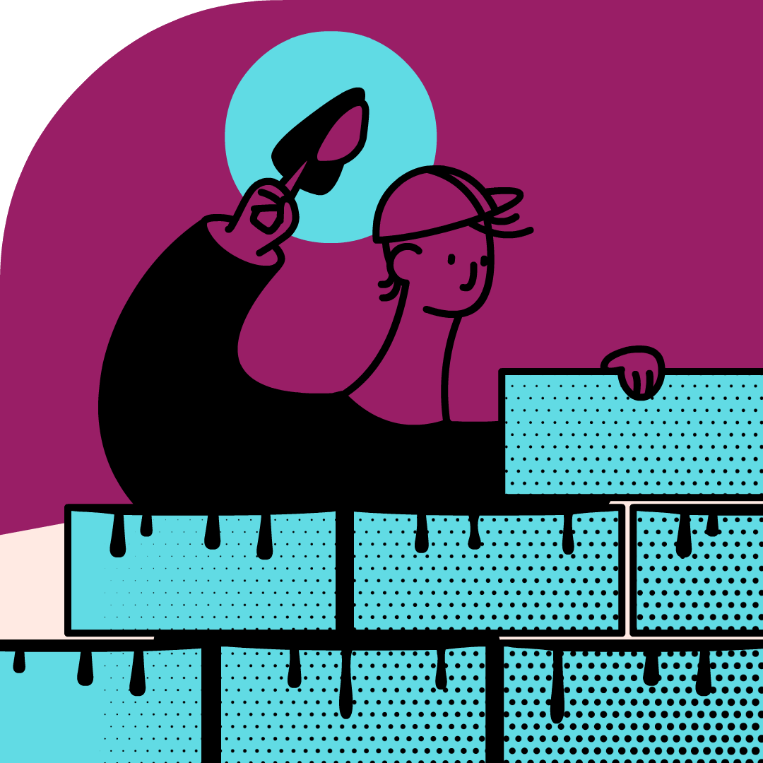 Contemporary illustration of person laying bricks
