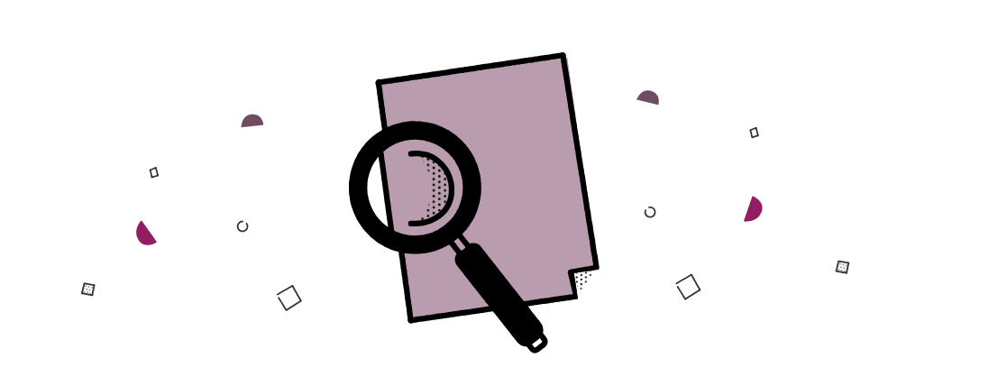 Stylised illustration of a magnifying glass over a folder