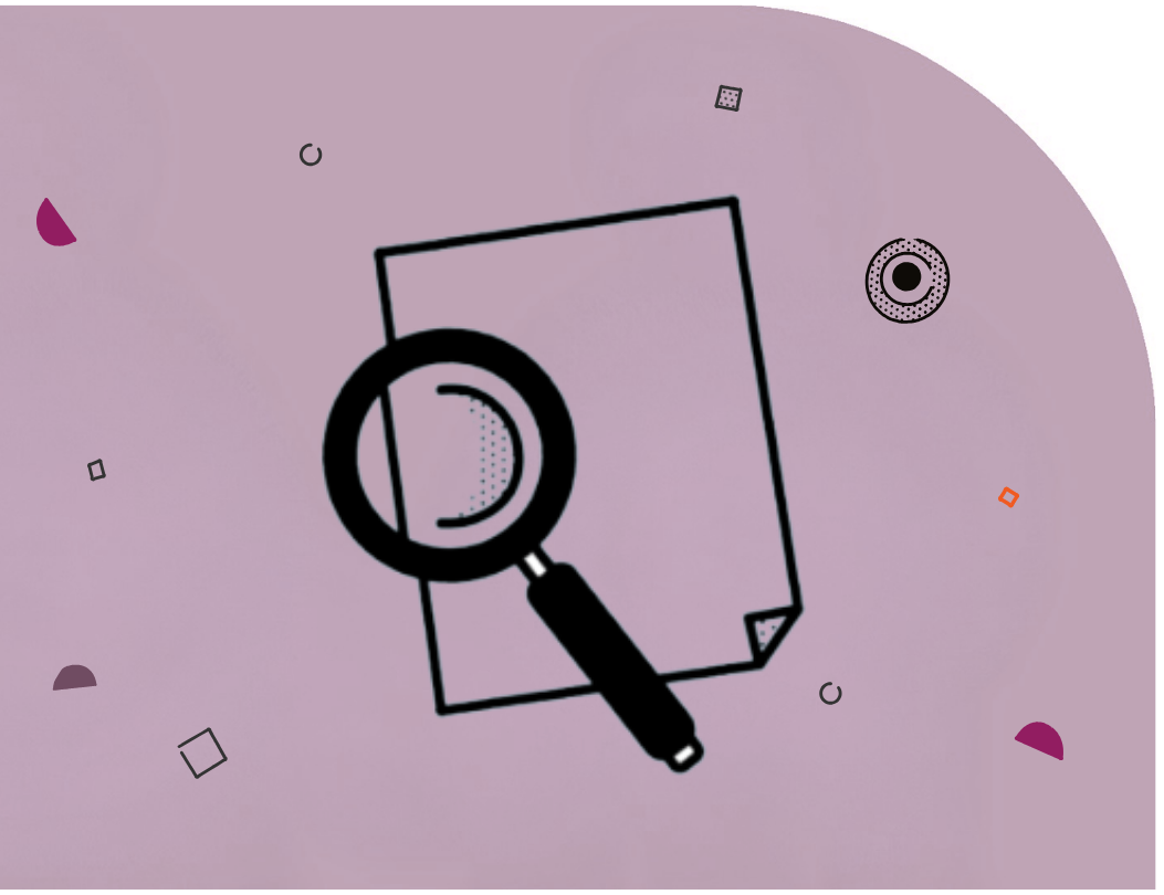 Stylised illustration of a magnifying glass over a folder